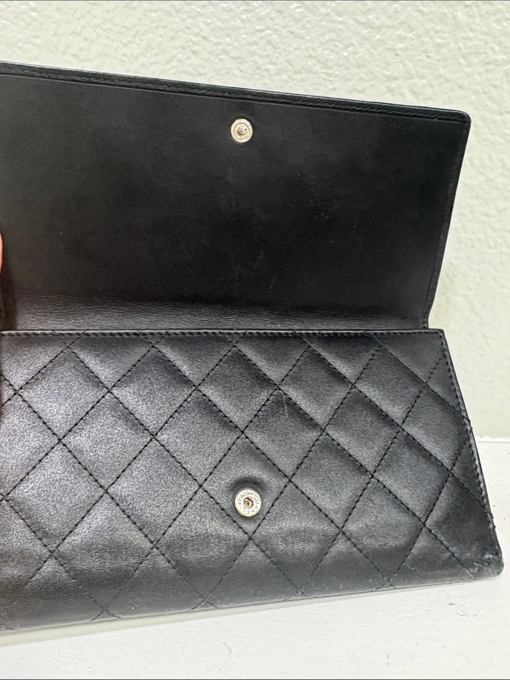 CHANEL Cambon Quilted Leather Flap Wallet pink interior